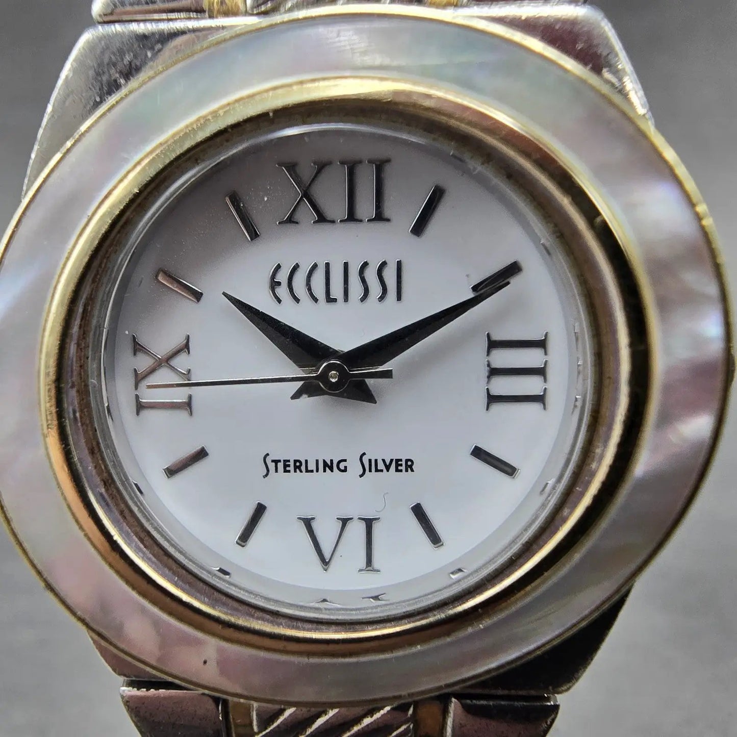 Ecclissi Watch Women 28mm White Dial Two Tone Sterling Silver 33035 New Battery2