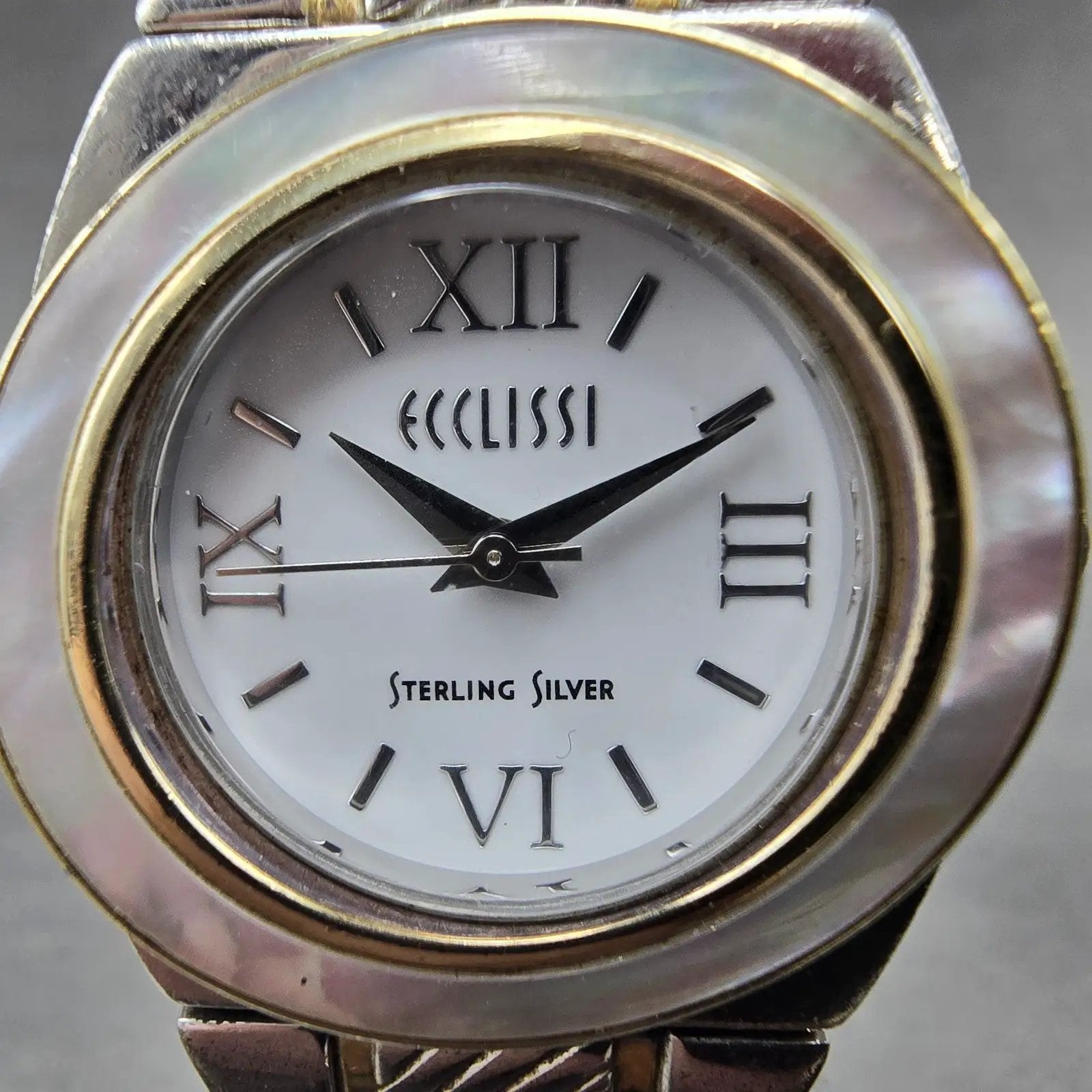 Ecclissi Watch Women 28mm White Dial Two Tone Sterling Silver 33035 New Battery2