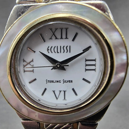 Ecclissi Watch Women 28mm White Dial Two Tone Sterling Silver 33035 New Battery2