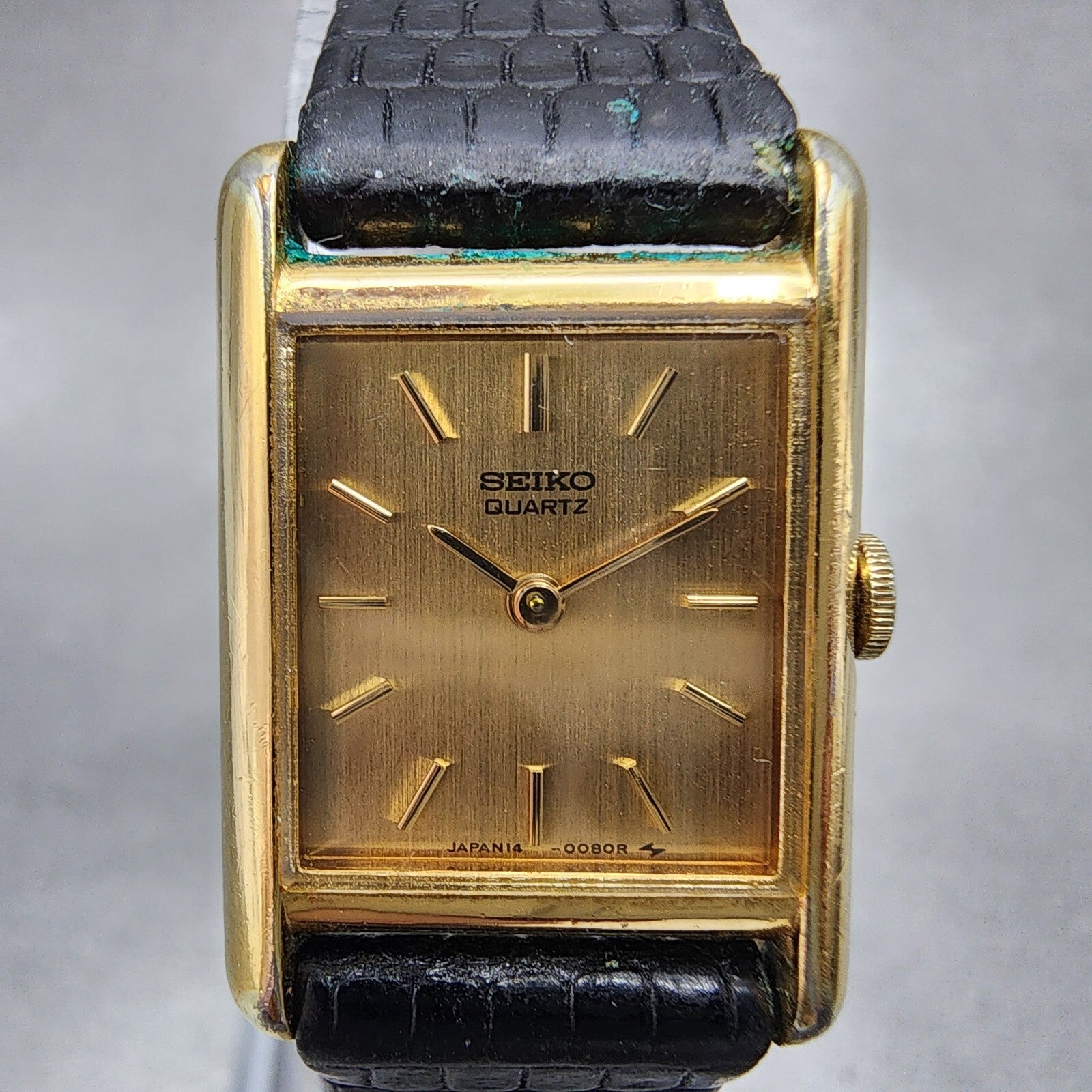 Seiko Tank Watch Women 18mm Gold Dial Gold Tone Rectangle 14005039 New Battery1