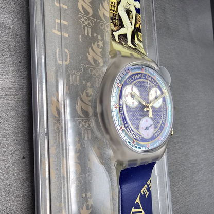 Swatch Chrono London 1948 Watch Men 43mm Blue Dial SCZ102 New Battery NOS3