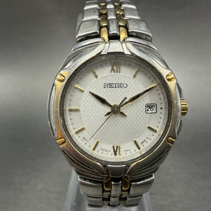 Seiko Watch Women 26mm Silver Dial Two Tone Date Round 7n82-0at0 New Battery JMO0