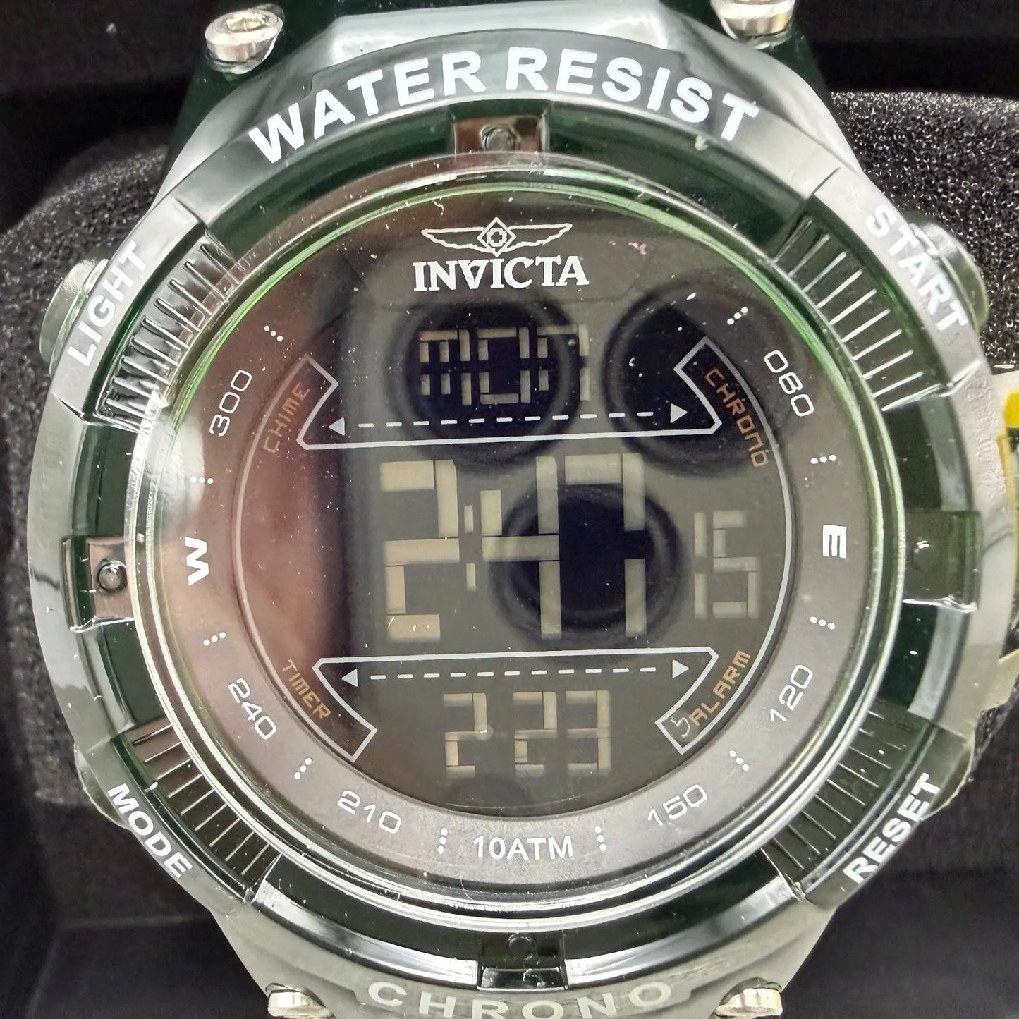 Invicta Racing Digital Watch Men Green Alarm Chrono Round Translucent New 490421