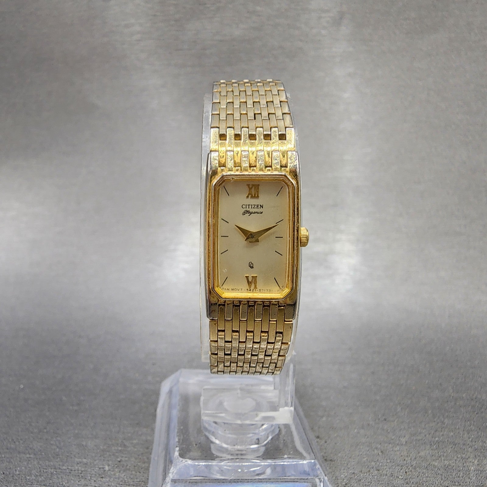 Citizen Tank Watch Women 14mm Champagne Dial Gold Tone 5421S26232 New Battery5