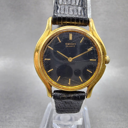 Seiko Watch Women 25mm Black Dial Gold Tone Round 4n000431 New Battery0