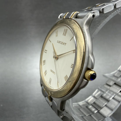Seiko Lucent Watch Men 31mm White Dial Two Tone 5e21-6b70 New Battery JVTUTU2