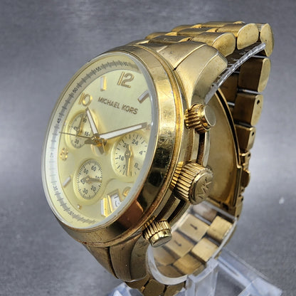 Michael Kors Runway Chronograph Watch Women 38mm Champagne Dial Gold Tone NewBat2