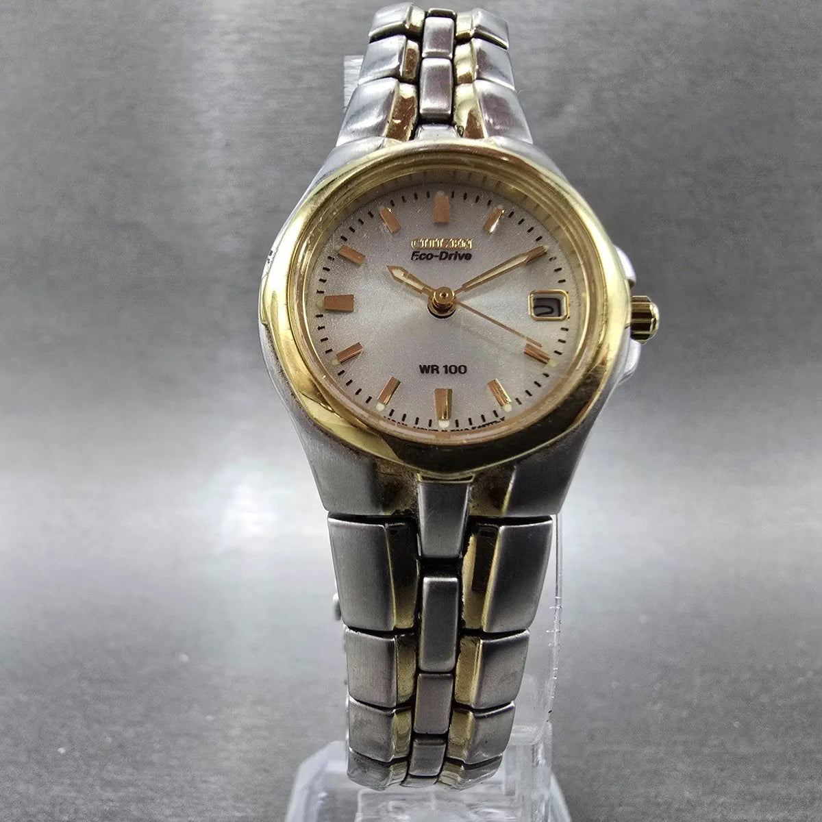 Citizen Eco-Drive Watch Women 25mm Silver Dial Two Tone Date Round Works E0105