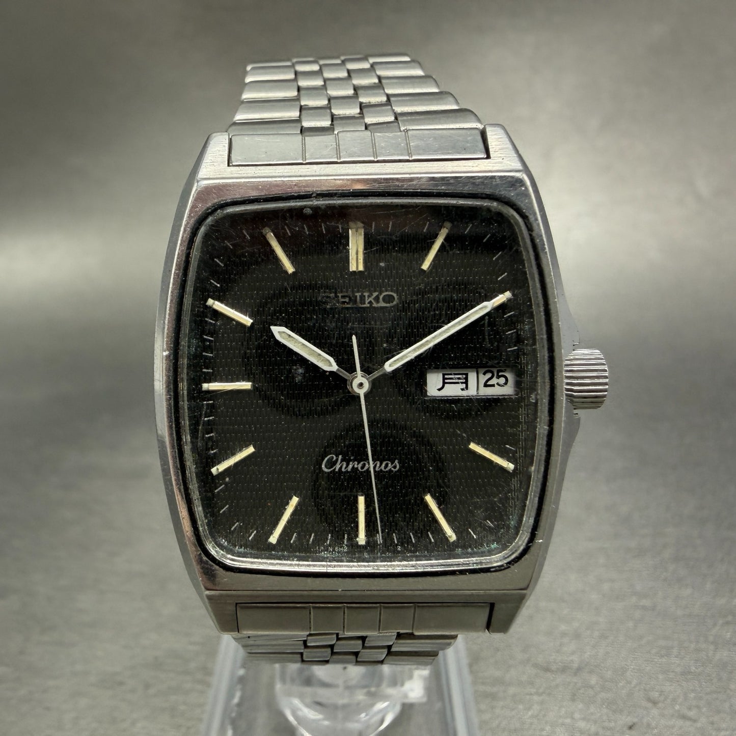 Seiko Chronos Watch Men 30mm Black Dial Silver Tone Daydate 5H23-5110 NewBattery0