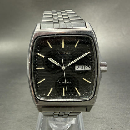 Seiko Chronos Watch Men 30mm Black Dial Silver Tone Daydate 5H23-5110 NewBattery0