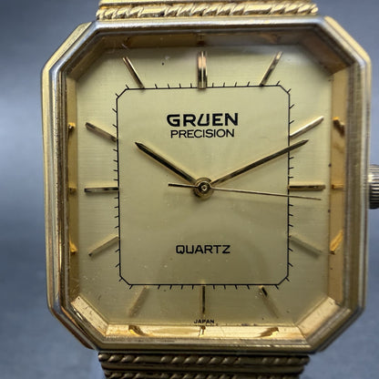 Gruen Precision Tank Watch Men 28mm Gold Dial Gold Tone Octagon New Battery VTG1
