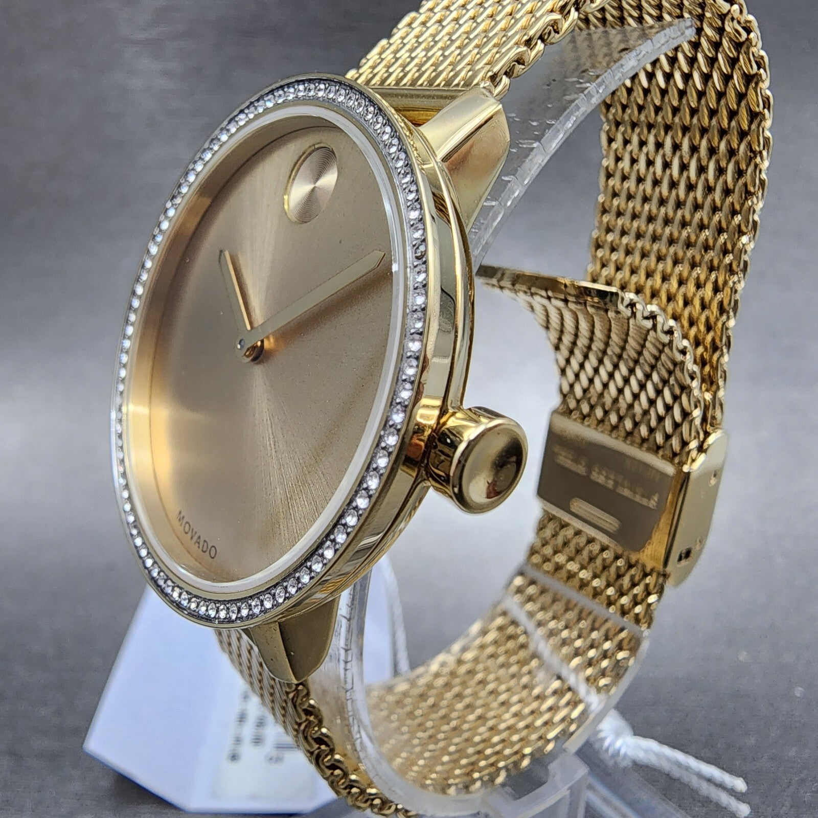 Movado Bold Shimmer Watch Women 34mm Gold Dial Gold Tone Crystal Bezel 36006562