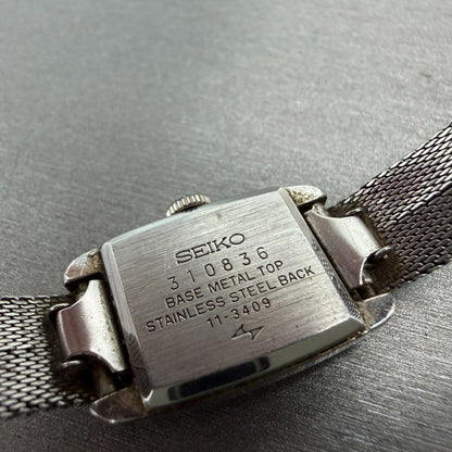 Seiko Tank Watch Women 16mm Purple Dial Silver Tone Manual 11-3409 Runs Vintage9