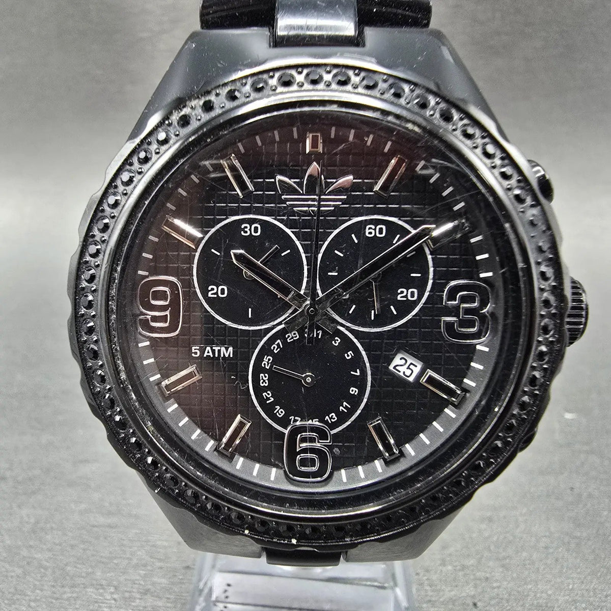 Adidas Cambridge Chronograph Watch Men 44mm Black Dial Black Date New Battery0