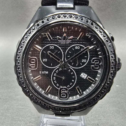 Adidas Cambridge Chronograph Watch Men 44mm Black Dial Black Date New Battery0