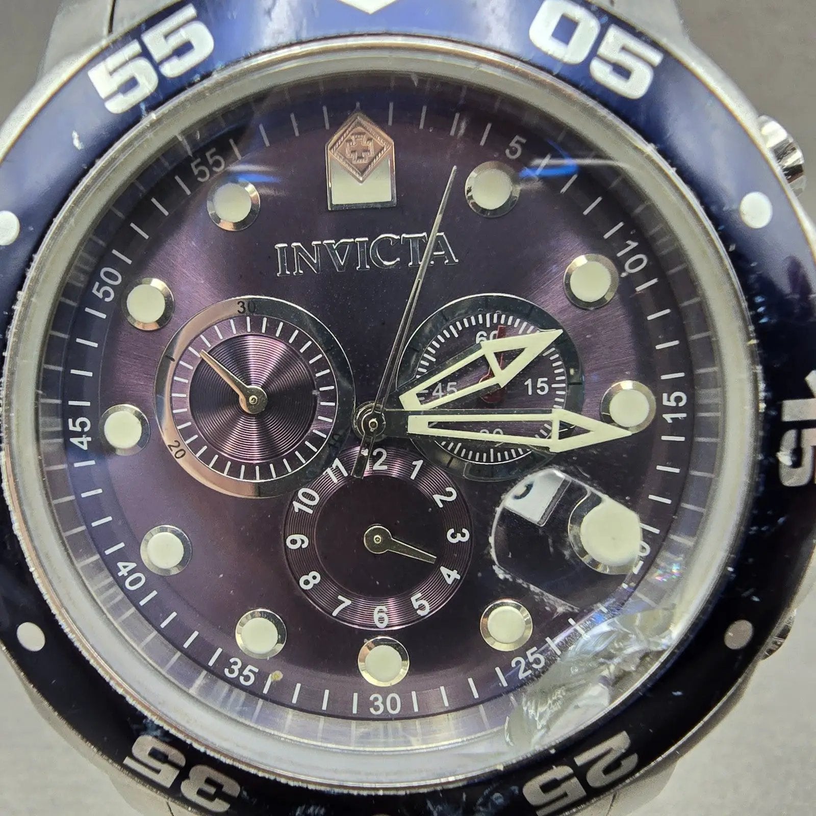 Invicta Pro Diver Chronograph Watch Men 49mm Purple Dial Silver Tone 0070 PARTS2