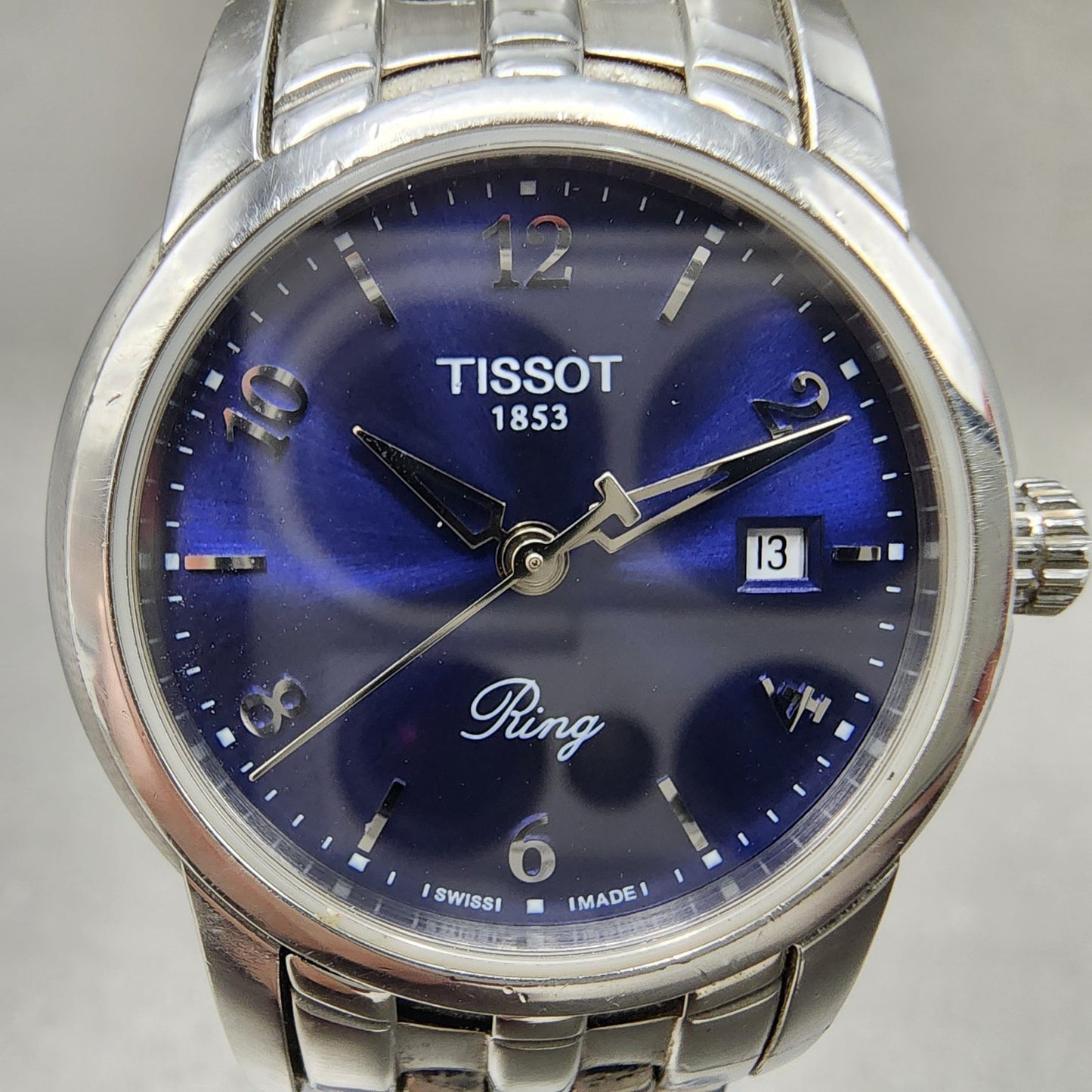 Tissot Ring Watch Women 28mm Blue Dial Steel Date Round R420/320 New Batt1
