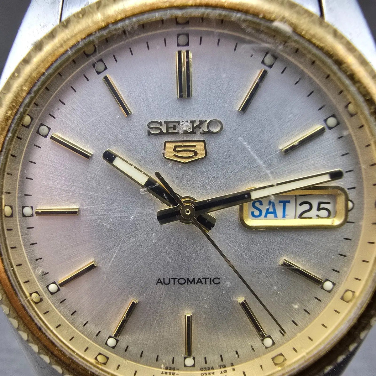 Seiko 5 Automatic President Watch Men 36mm Silver Dial Two Tone Daydate VTG Runs2