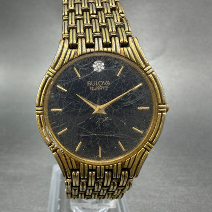 Bulova Watch Men 30mm Black Dial Gold Tone Round 92M83 ETA 976.001 PARTS0