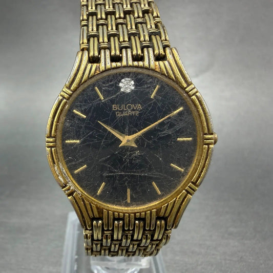 Bulova Watch Men 30mm Black Dial Gold Tone Round 92M83 ETA 976.001 PARTS0