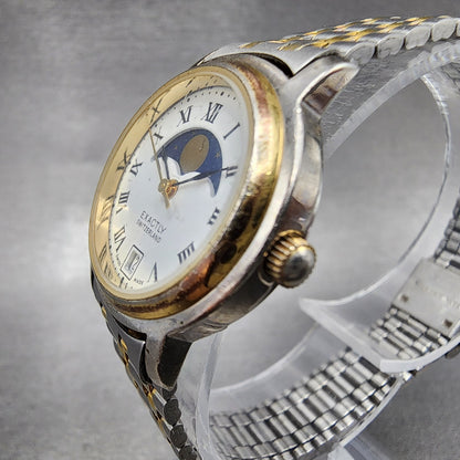 Exactly Moonphase Watch Women 26mm White Dial Two Tone Date Round New Battery2