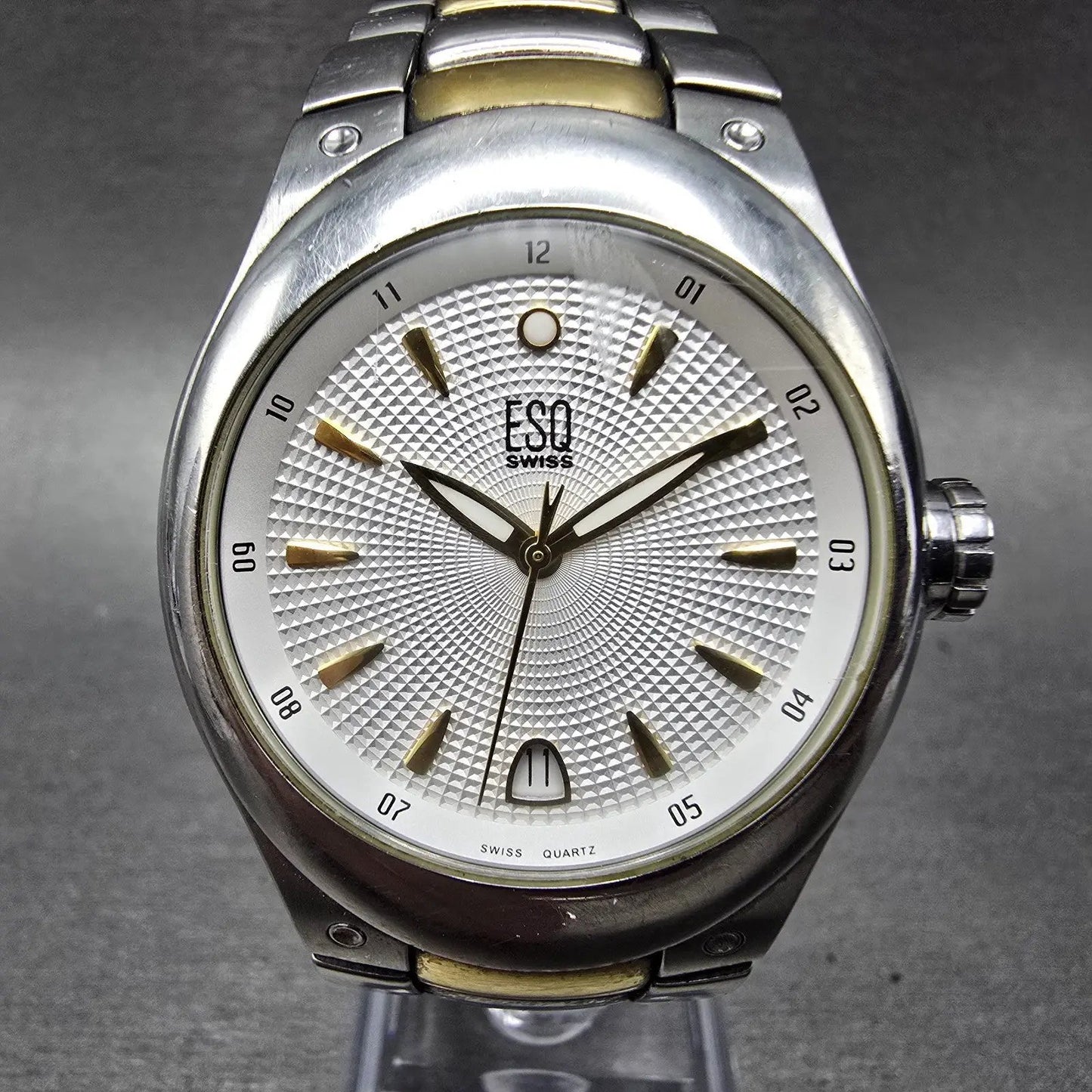 ESQ Watch Men 36mm Silver Dial Two Tone Date Round E5263 PARTS Swiss Bracelet0
