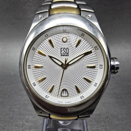ESQ Watch Men 36mm Silver Dial Two Tone Date Round E5263 PARTS Swiss Bracelet0