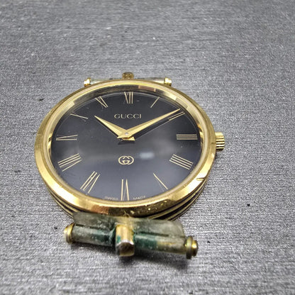 Gucci 2000M Watch Men 30mm Black Dial Gold Plated Round New Battery Vintage MNB3