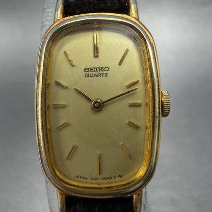 Seiko Watch Women 15mm Champagne Dial Gold Tone Oval 1320-5530 New Battery VTG1