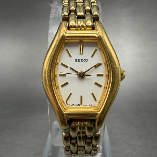 Seiko Watch Women 18mm White Dial Gold Tone Oval 1N01-5C19 New Battery0