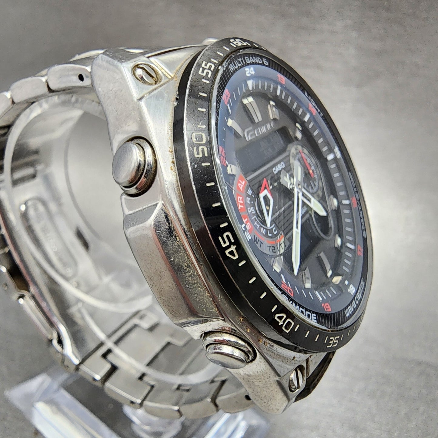 Casio Edifice MCWE300 Watch Men 48mm Black Dial Steel Solar Alarm Chrono Works4