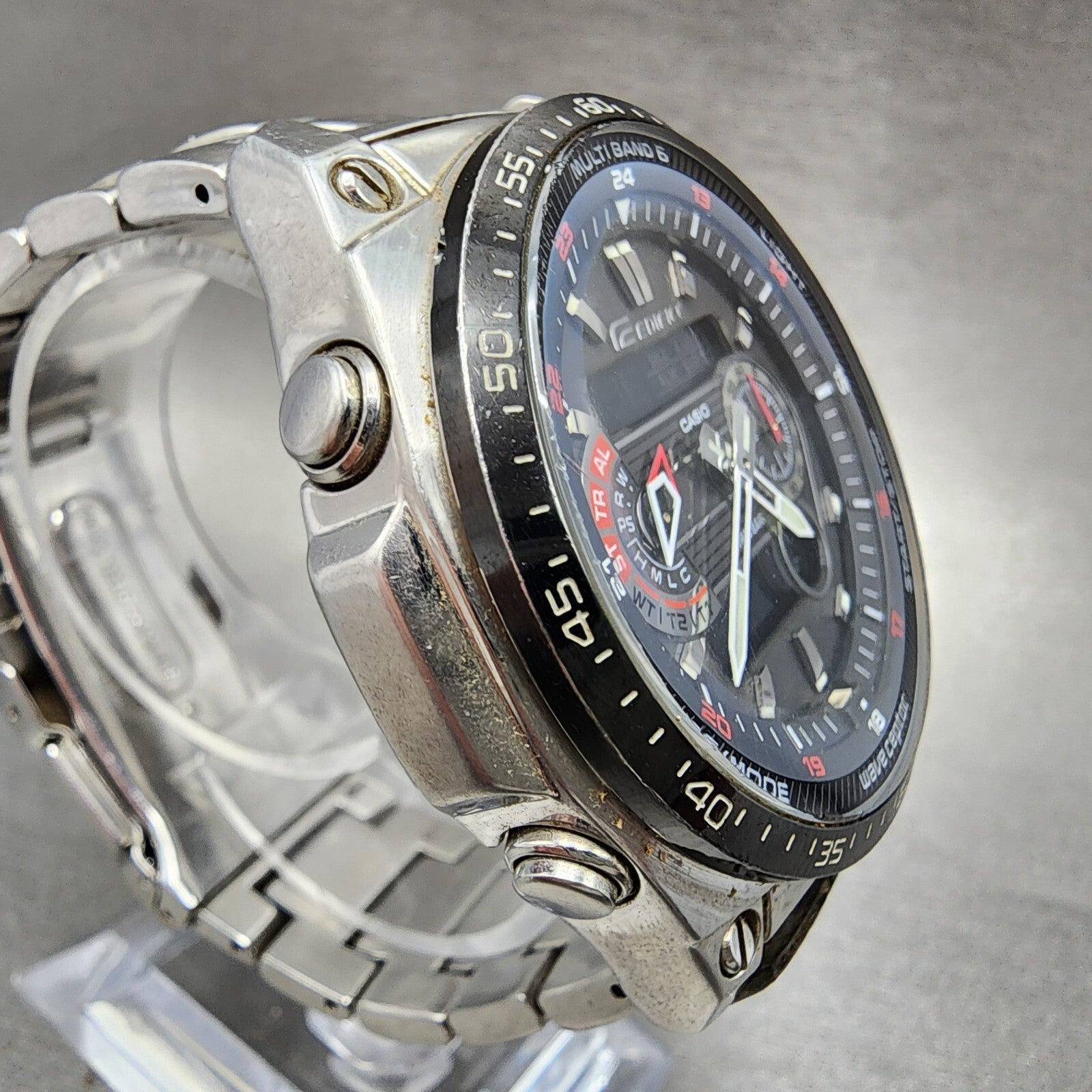 Casio Edifice MCWE300 Watch Men 48mm Black Dial Steel Solar Alarm Chrono Works4