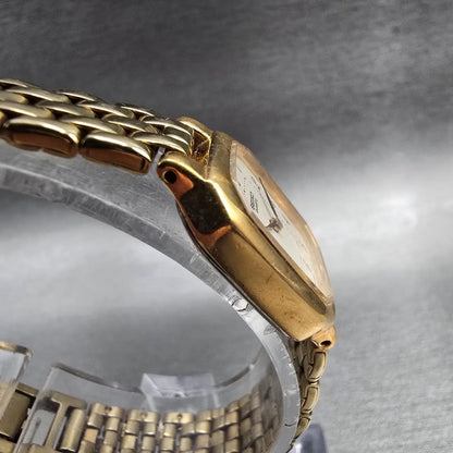 Seiko Watch Women 17mm White Dial Gold Rectangle V400-5608 New Battery JP3