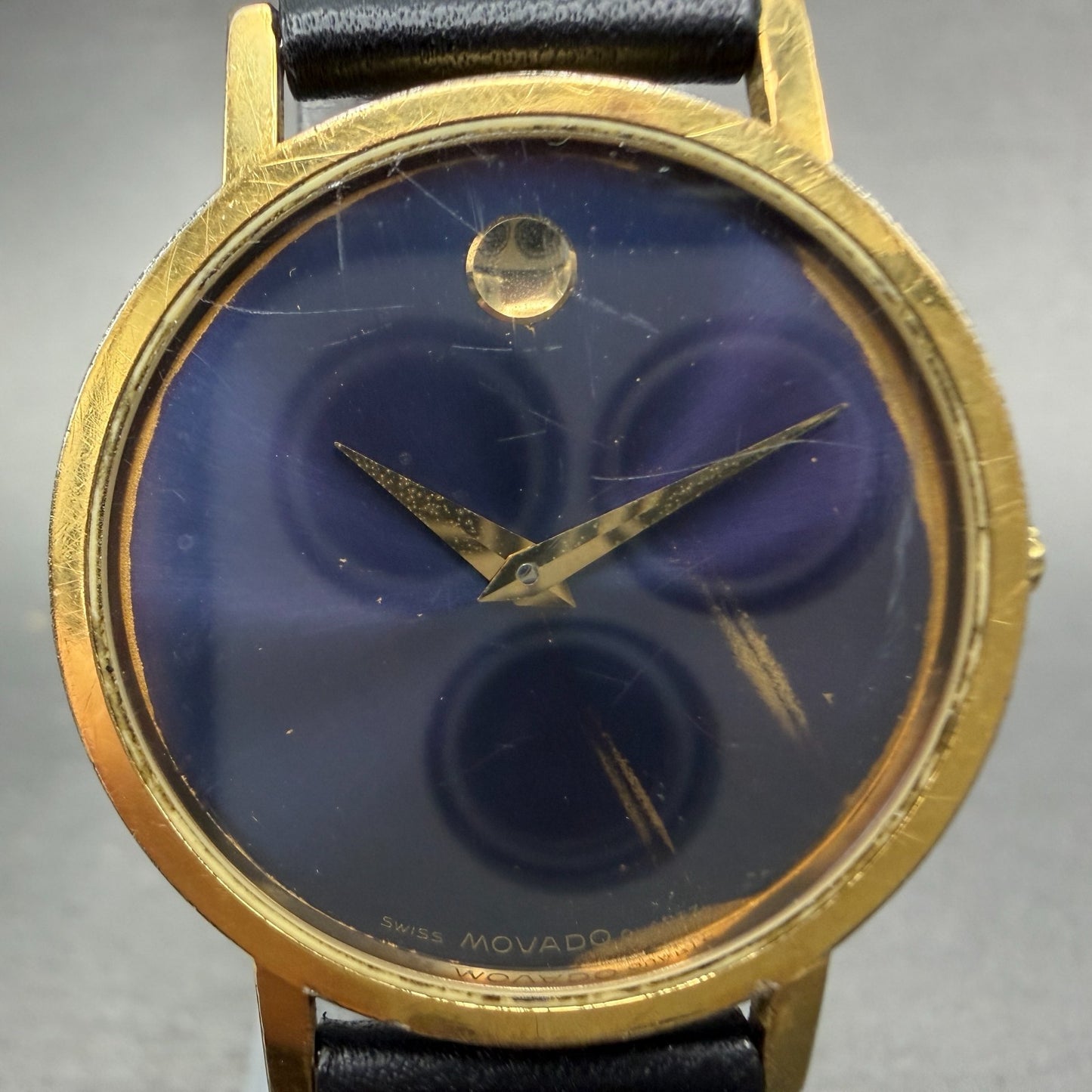 Movado Museum Watch Men 31mm Blue Dial Gold Tone Round 87-33-882 New Battery1