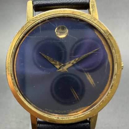 Movado Museum Watch Men 31mm Blue Dial Gold Tone Round 87-33-882 New Battery1
