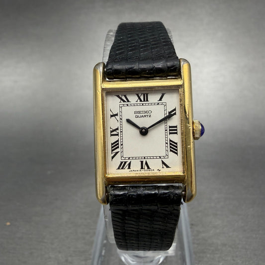 Seiko Tank Watch Women 18mm White Dial Gold Tone 1400-5039 New Battery VTG0