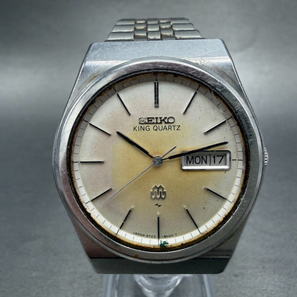 Seiko King Quartz Watch Men 35mm Silver Dial Steel Daydate 9723-8030 New Battery0