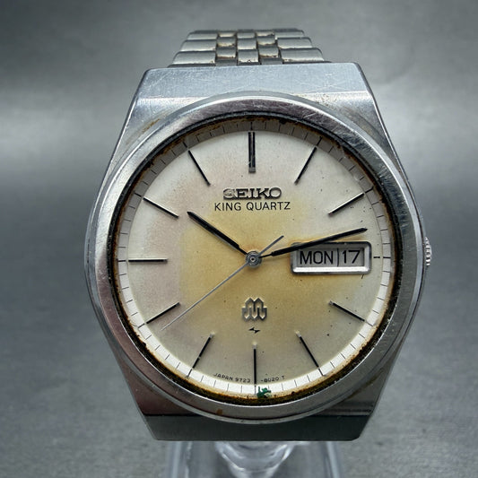 Seiko King Quartz Watch Men 35mm Silver Dial Steel Daydate 9723-8030 New Battery0