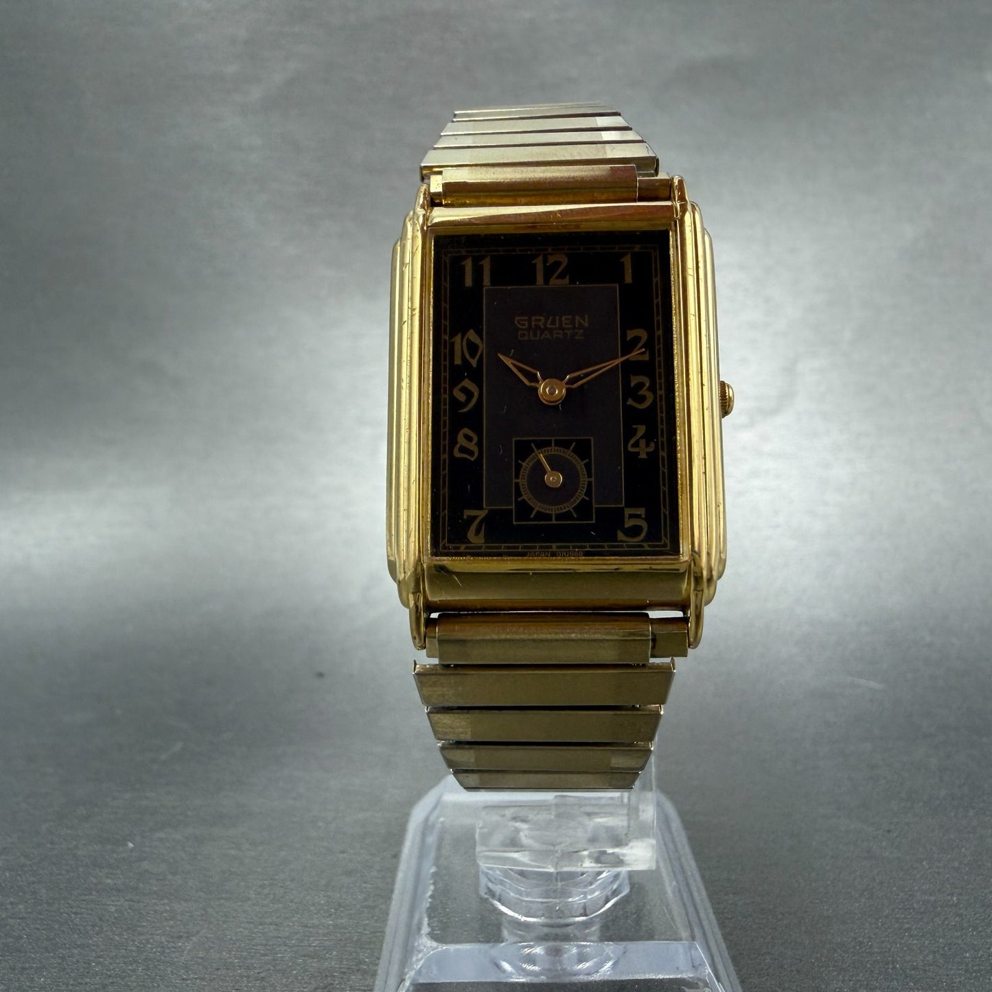 Gruen Tank Watch Men 26mm Black Dial Gold Tone Rectangle 227-V253 New battery5