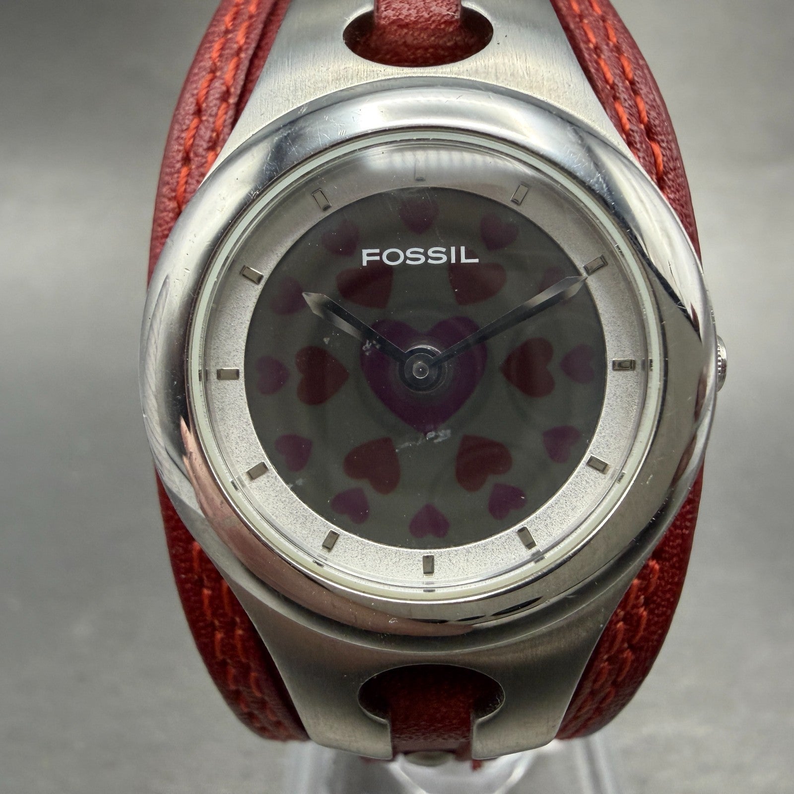 Fossil Big Tic Watch Women 26mm Heart Dial Silver Tone ES9739 New Battery0