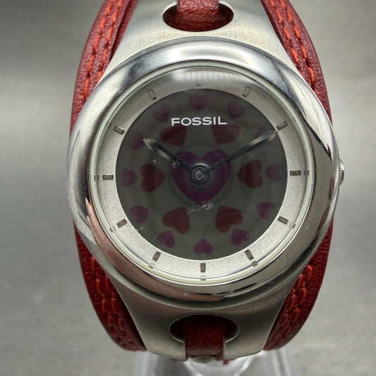Fossil Big Tic Watch Women 26mm Heart Dial Silver Tone ES9739 New Battery0