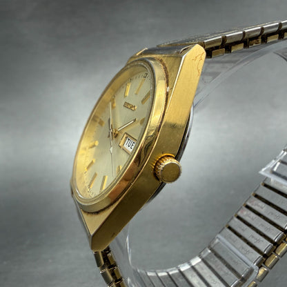 Seiko Watch Men 35mm Champagne Dial Gold Tone Daydate Round V743-9029 PARTS3