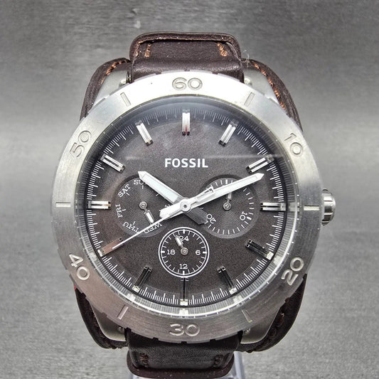 Fossil Dive Watch Men 43mm Black Dial Silver Tone Daydate BQ1053 New Battery0