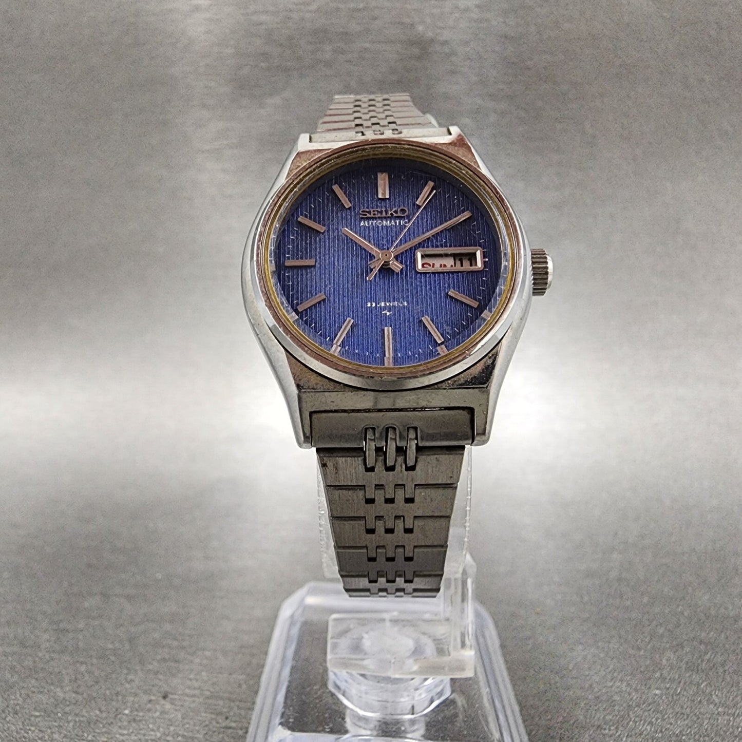 Seiko Automatic Watch Women 27mm Blue Dial Silver Tone Daydate 24060060 READ!!!5