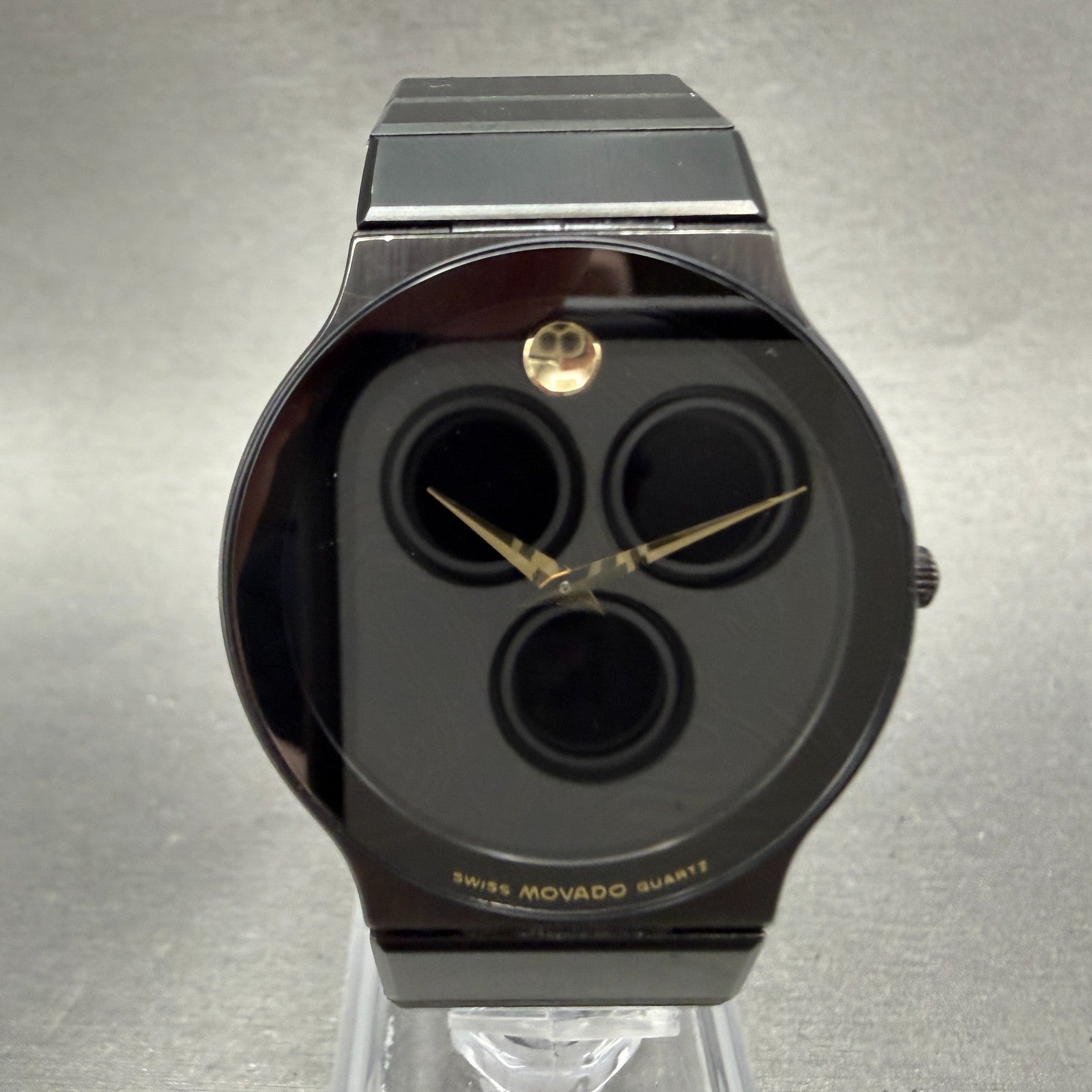 Movado Museum Watch Men 32mm Black Dial Black Tone Round 84.C6.880 New Battery1
