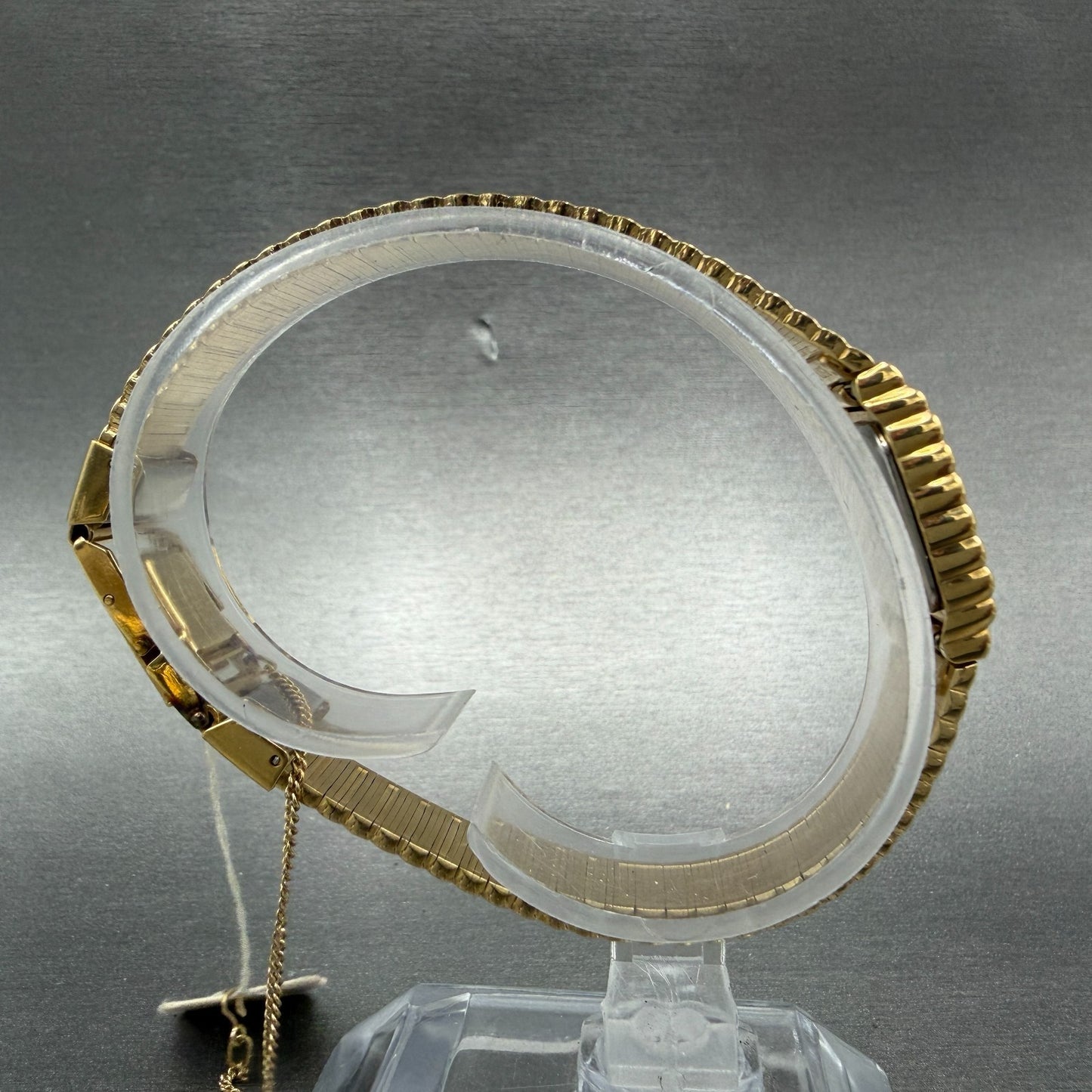 Seiko Watch Women 14mm Gold Dial Gold Tone Rectangle 1E20-5099 New Battery NOS8