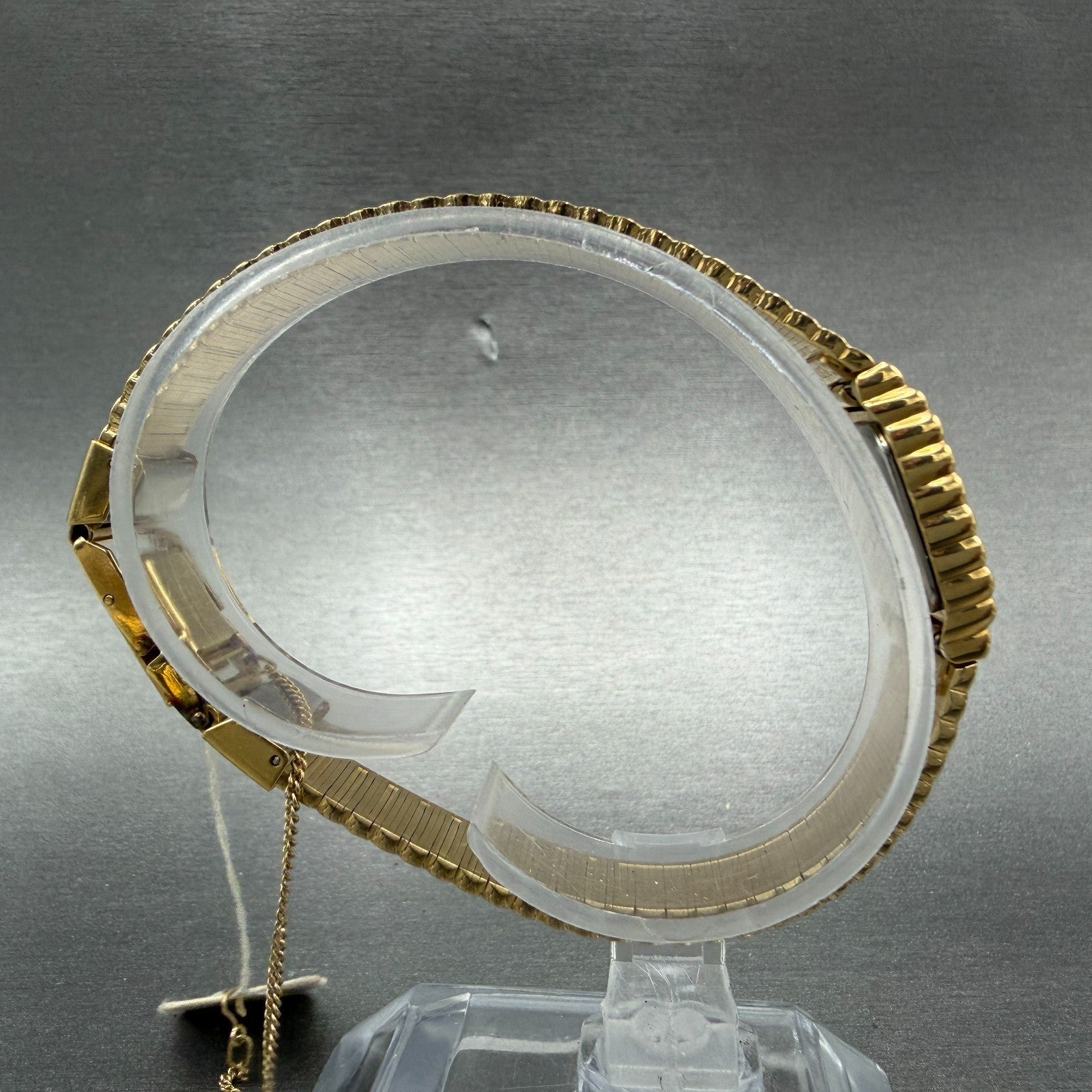 Seiko Watch Women 14mm Gold Dial Gold Tone Rectangle 1E20-5099 New Battery NOS8