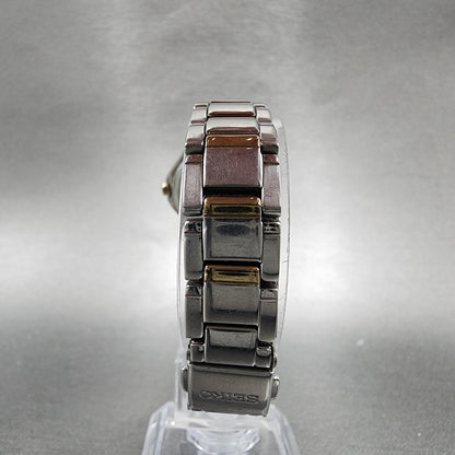 Seiko Solar Watch Women 27mm Black Dial Two Tone Date Round V1370CH0 Works7