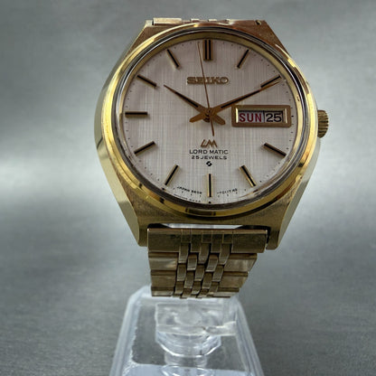 Seiko Lord Matic Watch Men 36mm Silver Dial Gold Tone Daydate 5606-7010 Runs5