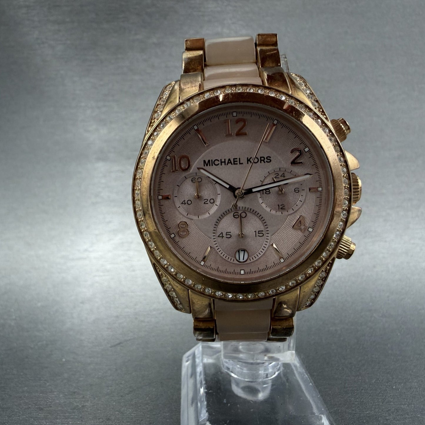 Michael Kors Blair Chronograph Watch Women 40mm White Dial Steel Date NewBat5